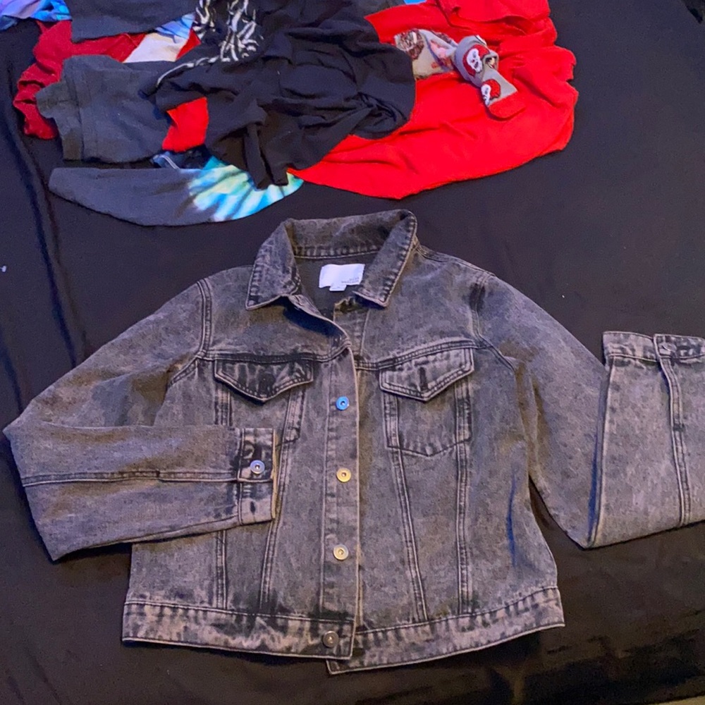 distressed black denim jacket